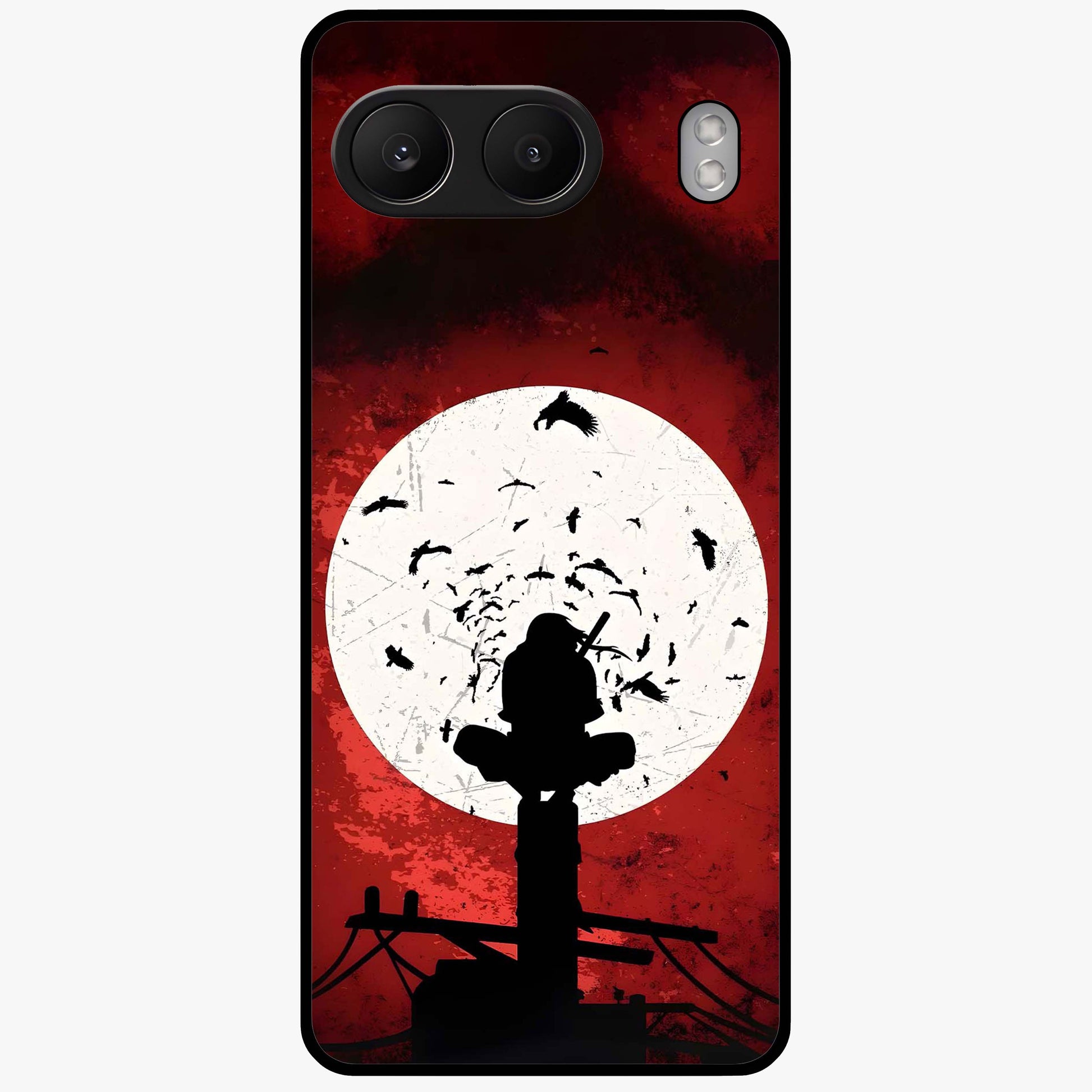 Itachi Limited Edition Naruto Anime Case Glass Case for 1+Nord 4 bold front view featuring intense anime character artwork