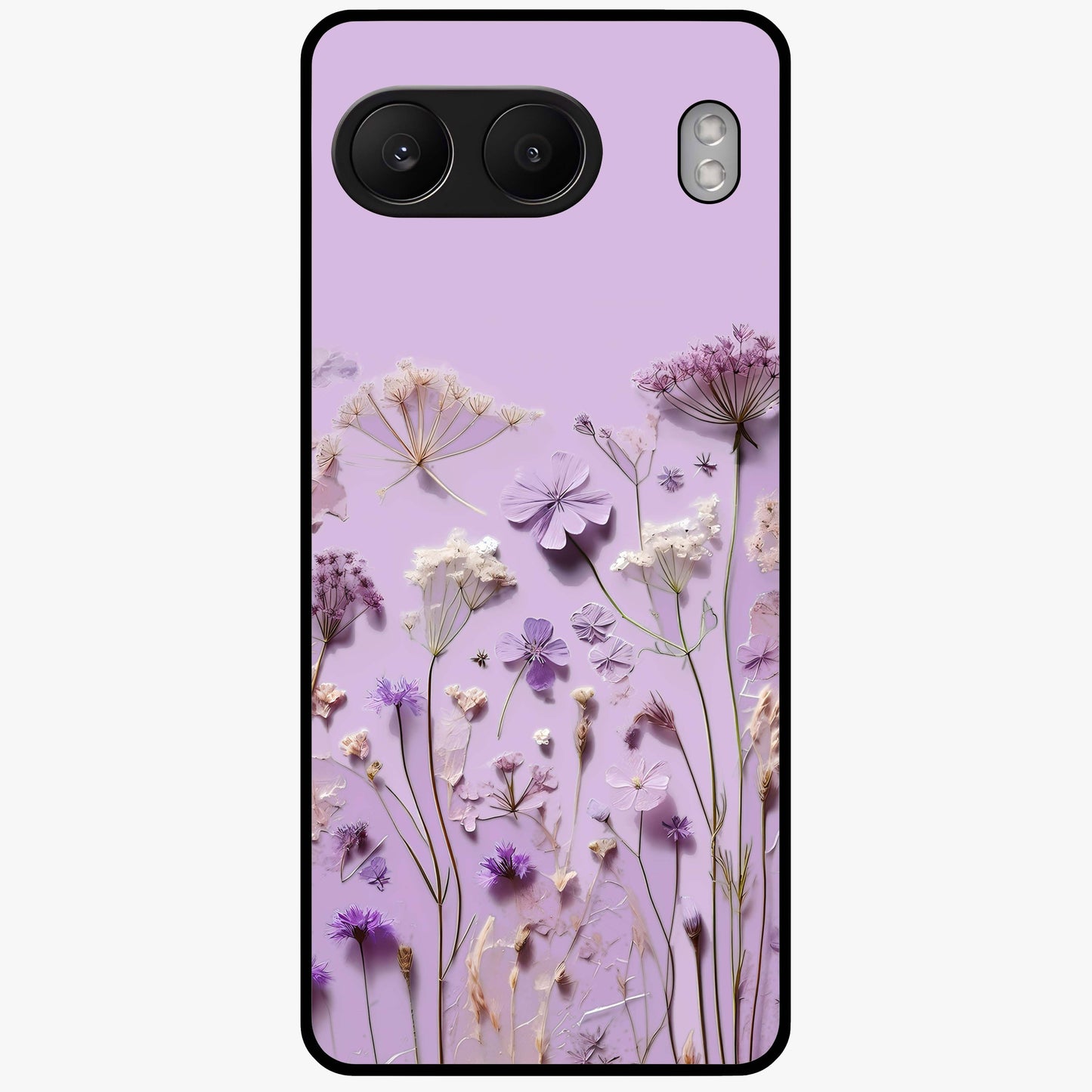 Lavender Blossom Dream Glass Case for 1+Nord 4 soft front view featuring delicate lavender floral artwork