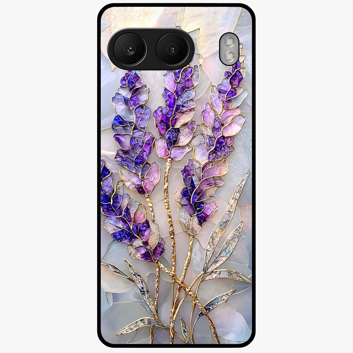 Lavender Dream Glow Glass Case for 1+Nord 4 radiant front view featuring glowing lavender inspired artwork