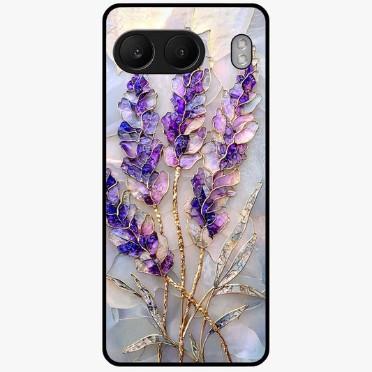 Lavender Dream Glow Glass Case for 1+Nord 4 radiant front view featuring glowing lavender inspired artwork