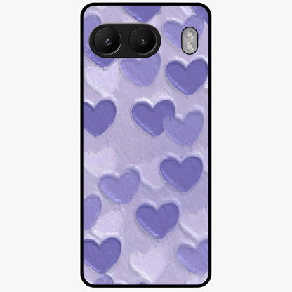 Lavender Paper Hearts Glass Case for 1+Nord 4 cute front view featuring layered heart artwork in soft lavender tones