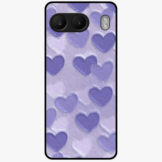Lavender Paper Hearts Glass Case for 1+Nord 4 cute front view featuring layered heart artwork in soft lavender tones