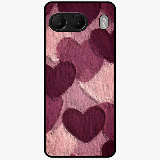 Layered Paper Hearts Glass Case for 1+Nord 4 charming front view featuring dimensional paper style heart artwork