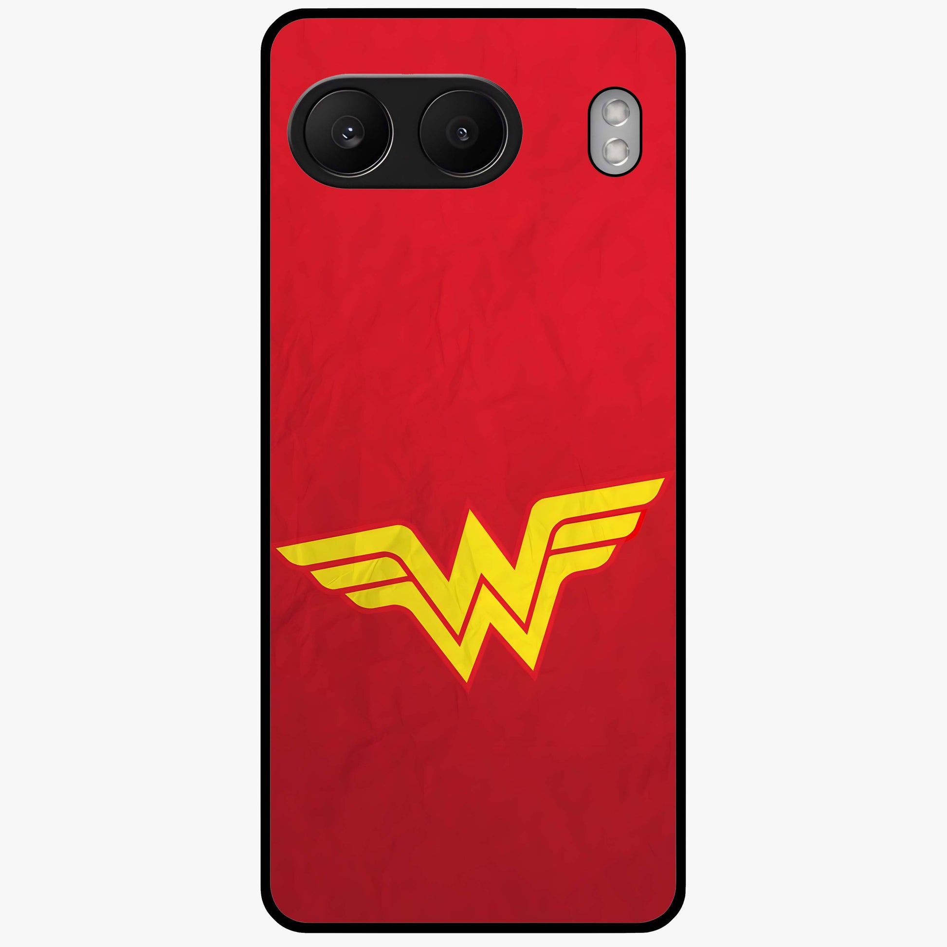 Legendary Wonder Power Glass Case for 1+Nord 4 dynamic front view featuring bold superhero inspired artwork