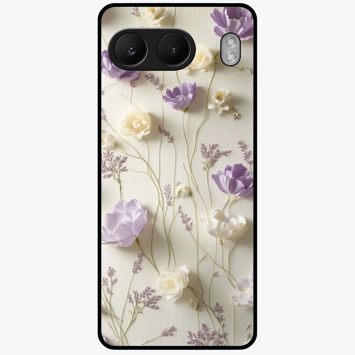 Lilac Breeze Harmony Glass Case for 1+Nord 4 soft front view featuring gentle lilac inspired artwork