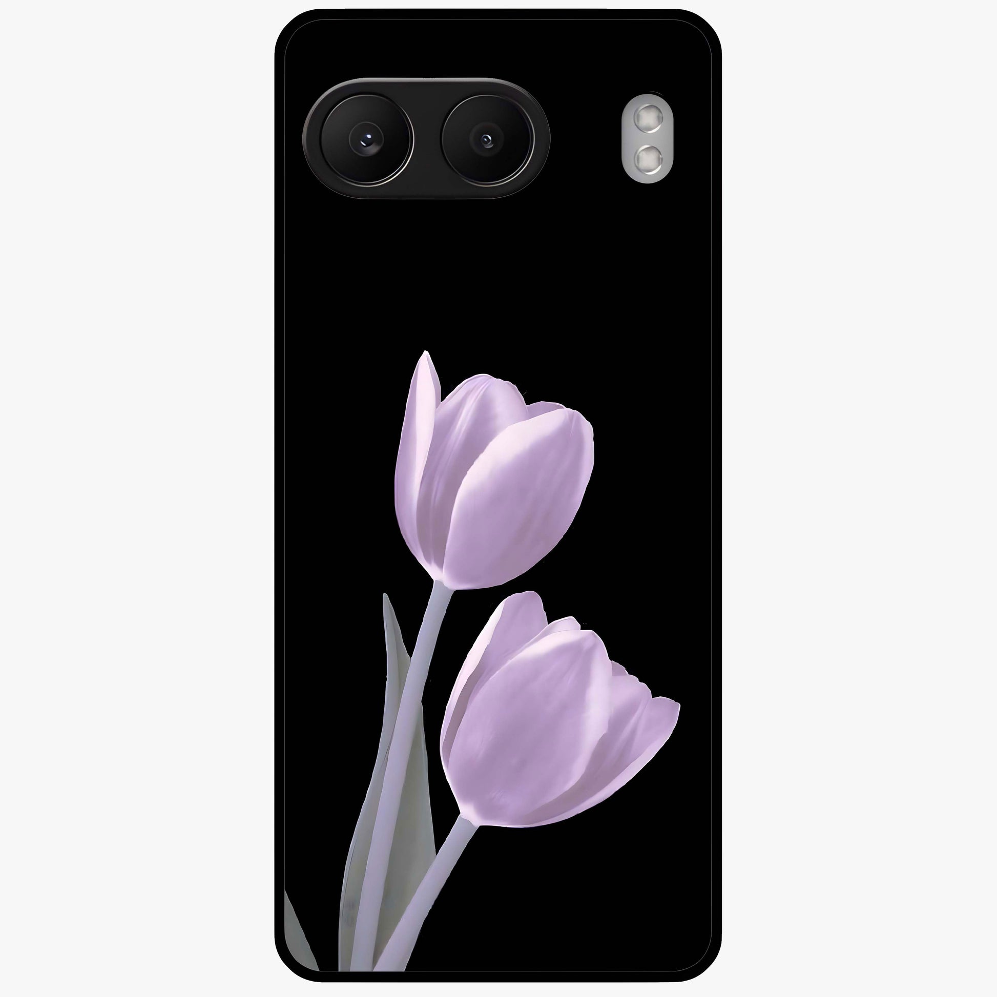 Lilac Tulip Flowers Glass Case for 1+Nord 4 elegant front view featuring tulip floral artwork in soft lilac tones