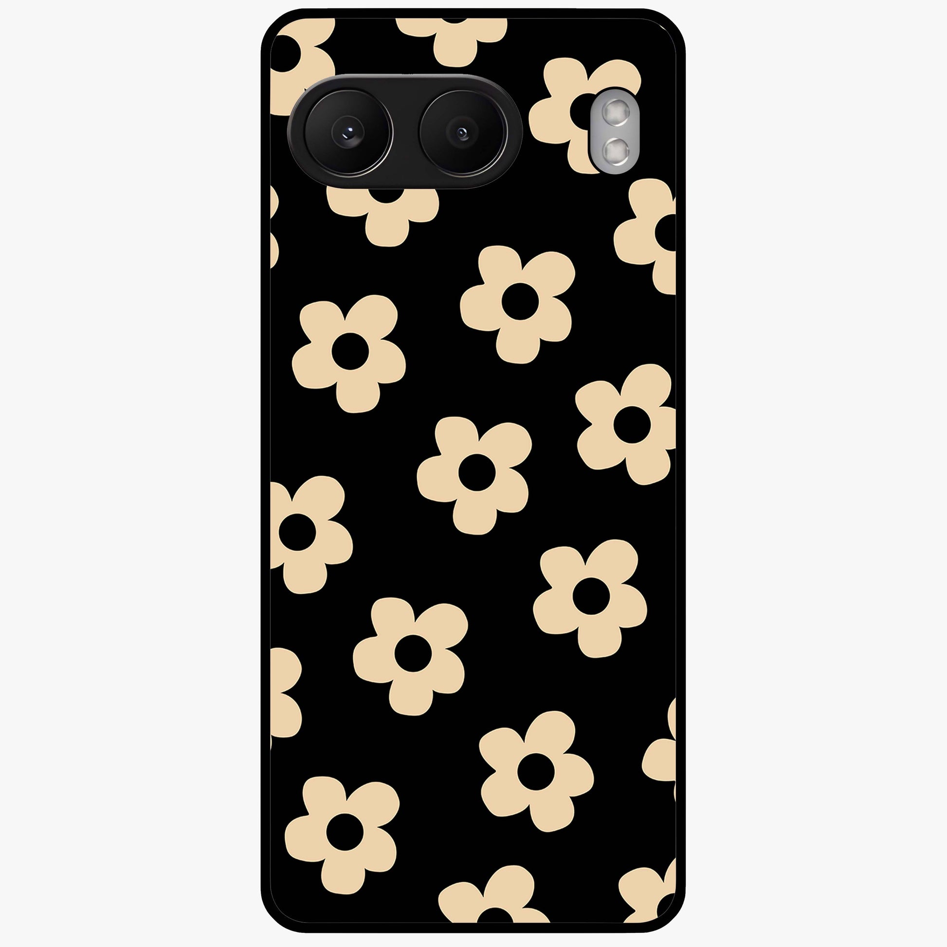 Little Daisy Flower Retro Pattern Glass Case for 1+Nord 4 cheerful front view featuring retro daisy floral pattern artwork