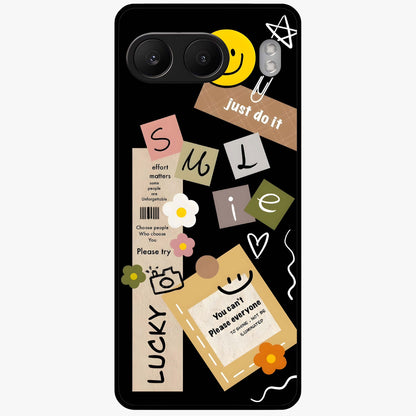 Lucky Aesthetic Collage Case Glass Case for 1+Nord 4 vibrant front view featuring layered aesthetic collage artwork