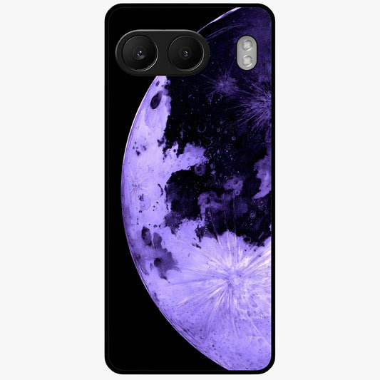 Lunar Glow in Violet Glass Case for 1+Nord 4 dreamy front view featuring glowing moon artwork in violet tones