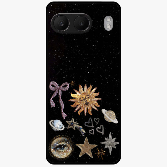 Magical Jewelry Vibe Glass Case for 1+Nord 4 glamorous front view featuring jewel inspired artistic artwork