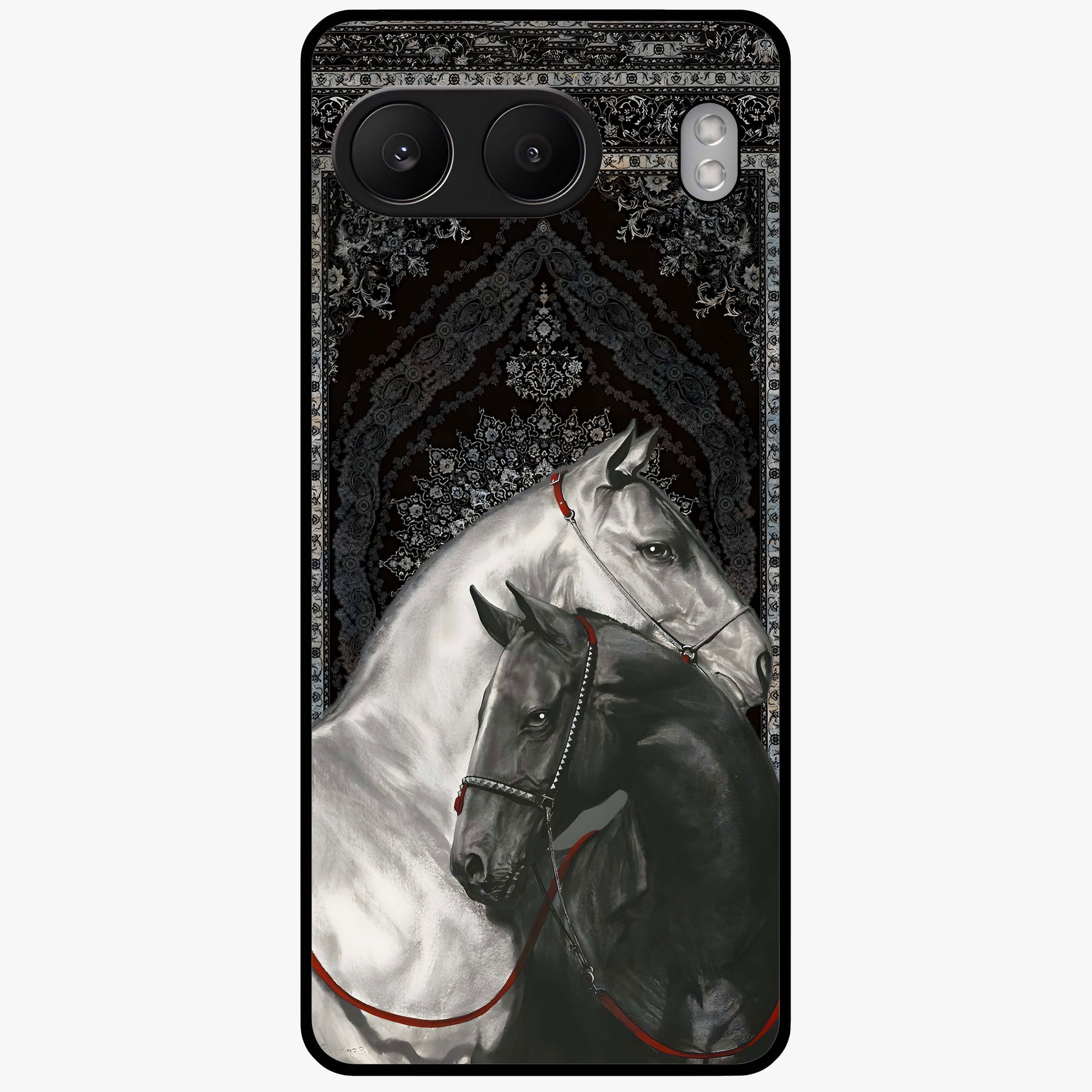 Majestic Ride Legacy Glass Case for 1+Nord 4 bold front view featuring dynamic ride inspired artwork