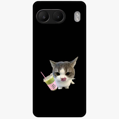 Matcha Cat Style Glass Case for 1+Nord 4 adorable front view featuring cute cat artwork in matcha green tones
