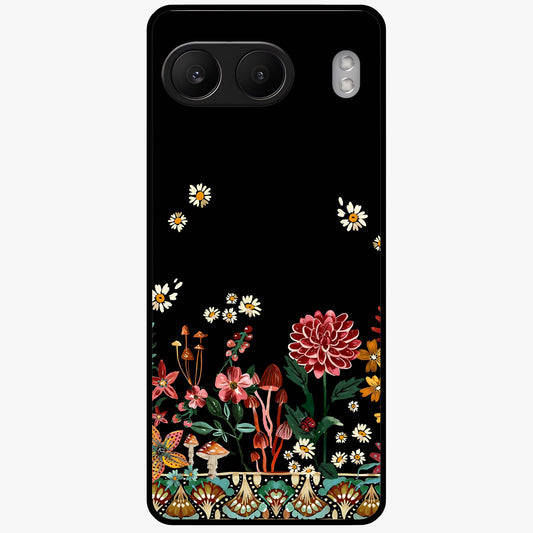 Midnight Bloom Pattern Glass Case for 1+Nord 4 elegant front view featuring floral artwork on deep night background