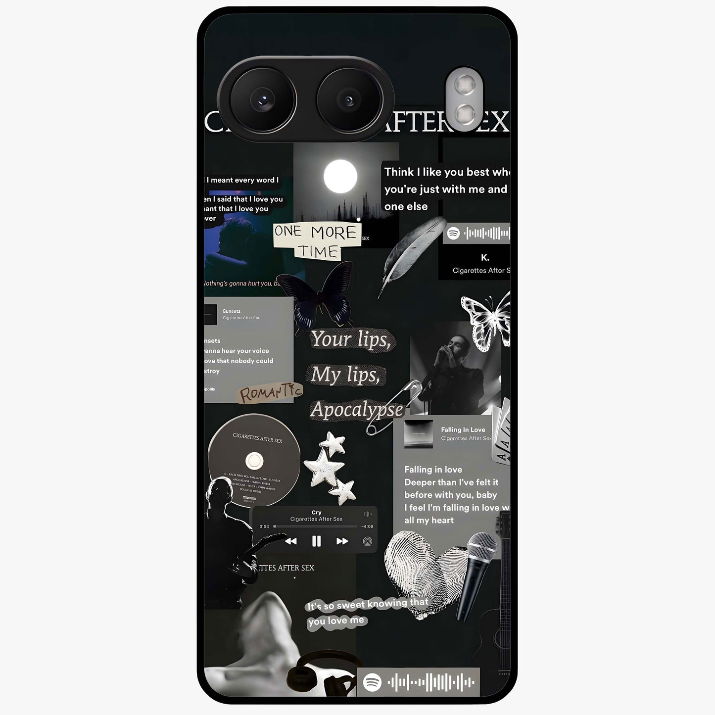 Midnight Love Echo Glass Case for 1+Nord 4 romantic front view featuring subtle love inspired artwork in dark tones