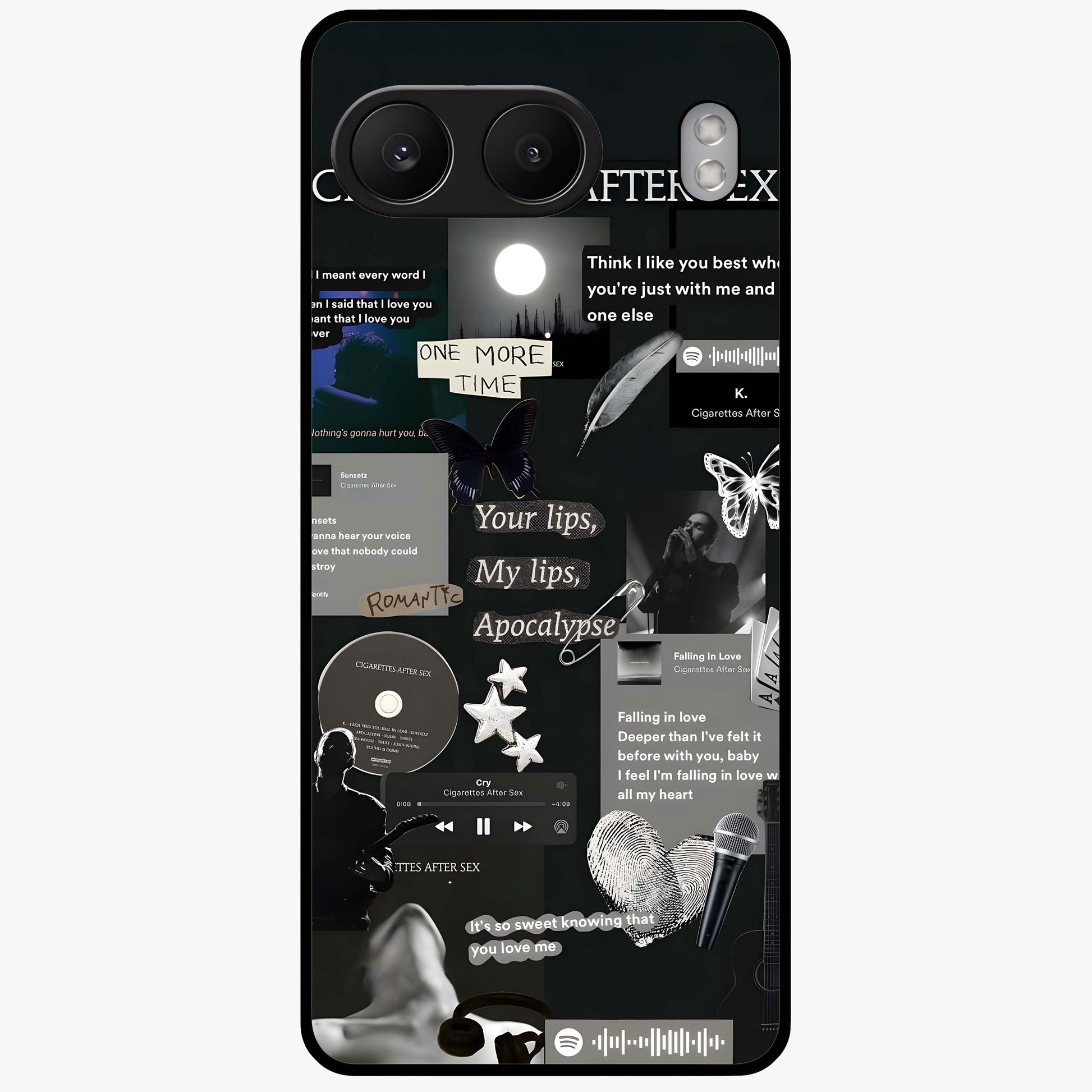 Midnight Love Echo Glass Case for 1+Nord 4 romantic front view featuring subtle love inspired artwork in dark tones