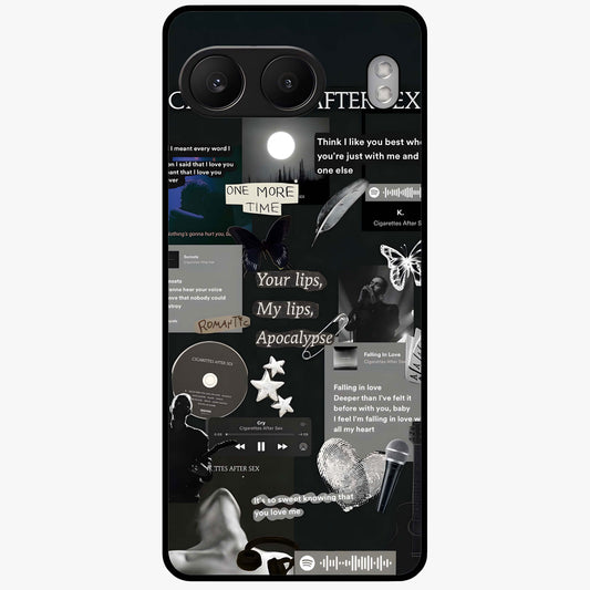 Midnight Love Echo Glass Case for 1+Nord 4 romantic front view featuring subtle love inspired artwork in dark tones