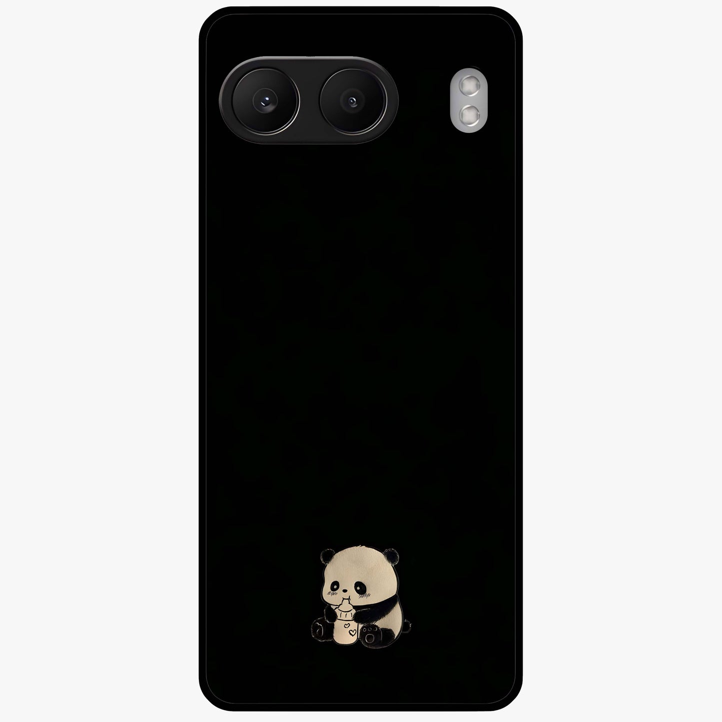 Midnight Panda Love Glass Case for 1+Nord 4 adorable front view featuring cute panda artwork on dark background