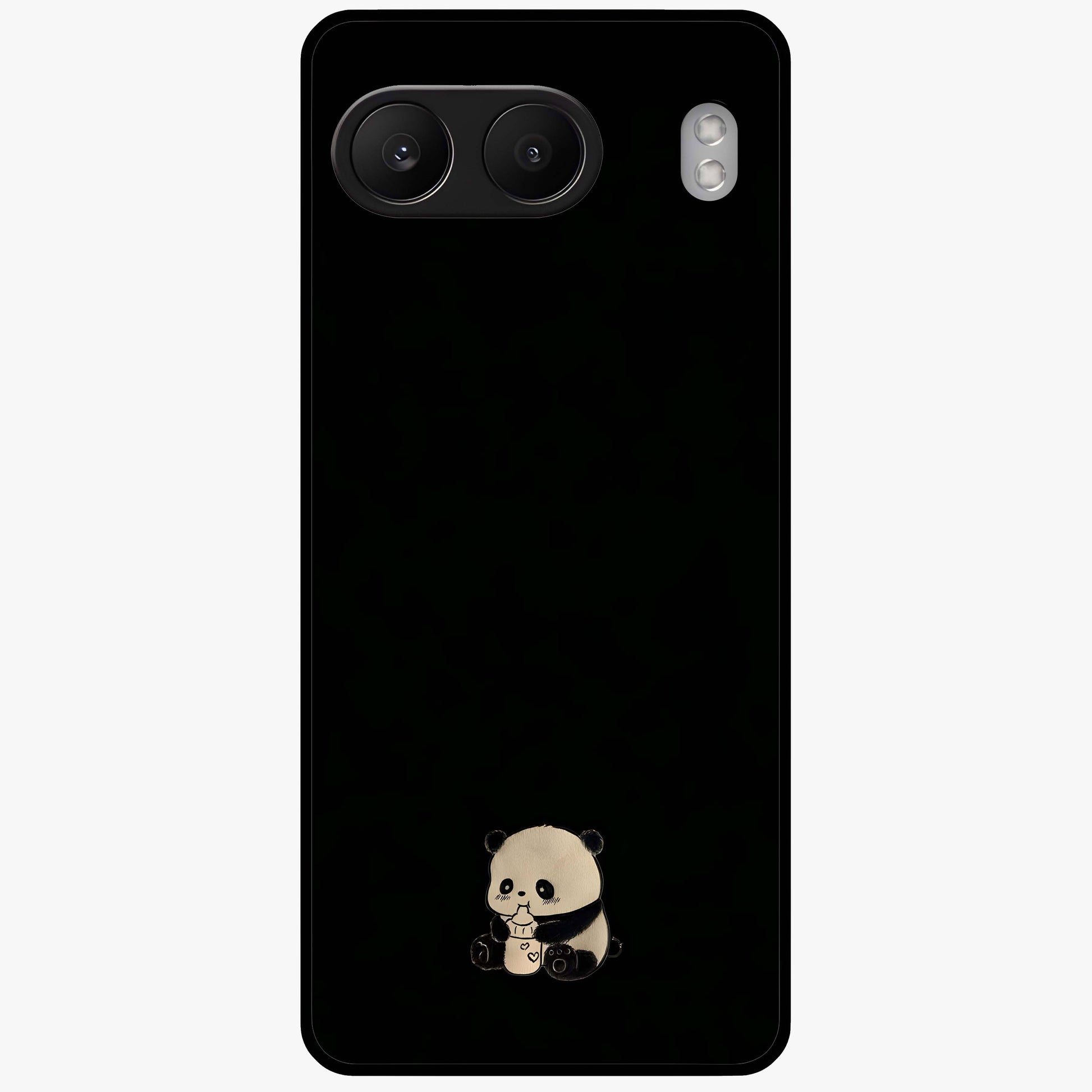 Midnight Panda Love Glass Case for 1+Nord 4 adorable front view featuring cute panda artwork on dark background