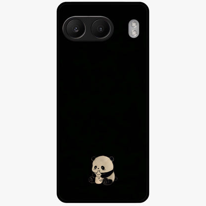 Midnight Panda Love Glass Case for 1+Nord 4 adorable front view featuring cute panda artwork on dark background