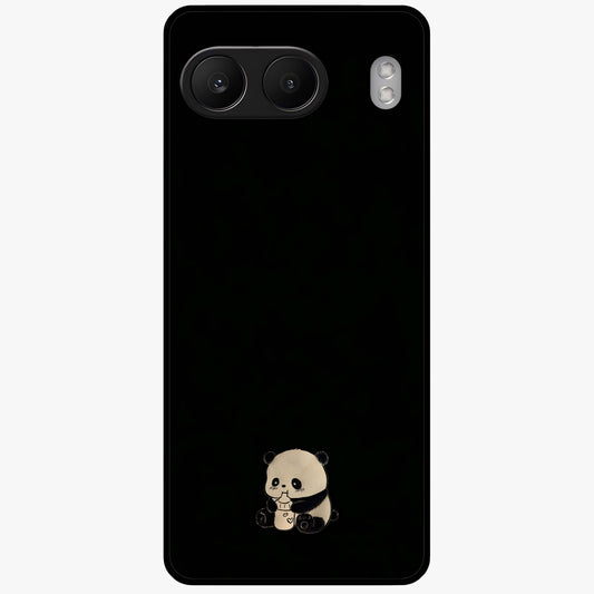 Midnight Panda Love Glass Case for 1+Nord 4 adorable front view featuring cute panda artwork on dark background