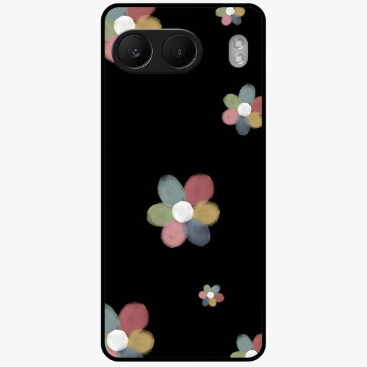 Minimal Floral Charm Glass Case for 1+Nord 4 clean front view featuring simple floral artwork with elegant detailing