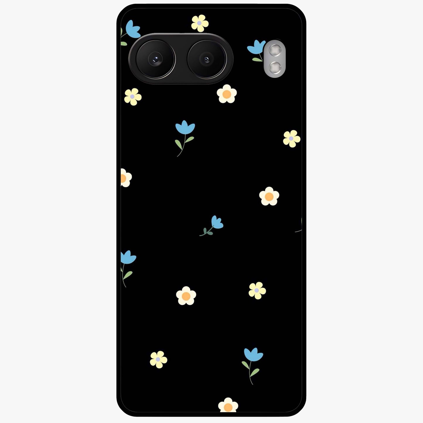 Minimalistic Blue With White Flower Pattern Glass Case for 1+Nord 4 fresh front view featuring white floral artwork on blue background