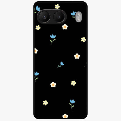 Minimalistic Blue With White Flower Pattern Glass Case for 1+Nord 4 fresh front view featuring white floral artwork on blue background