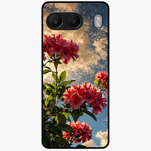 Moonlit Blossom Charm Glass Case for 1+Nord 4 elegant front view featuring floral artwork under soft moonlight tones