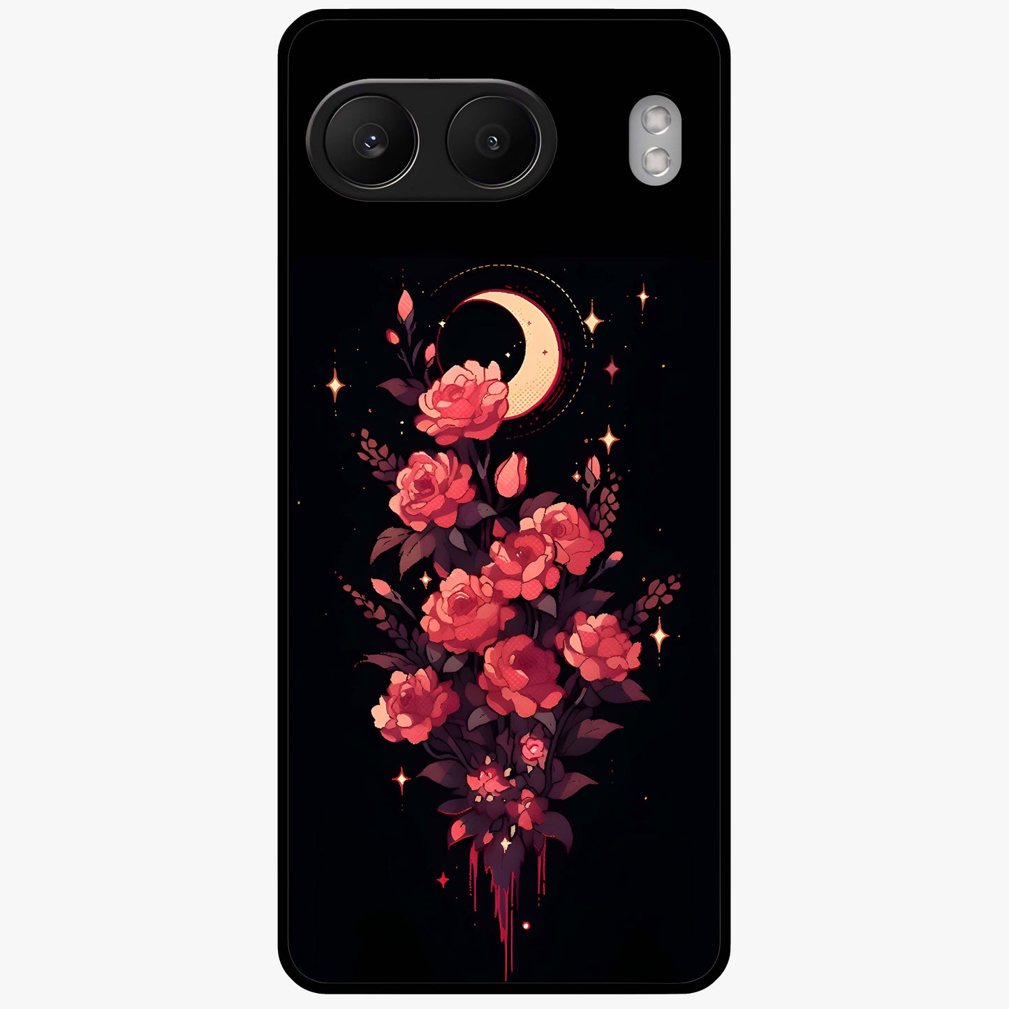 Moonlit Floral Elegance Glass Case for 1+Nord 4 graceful front view featuring sophisticated floral artwork on dark backdrop