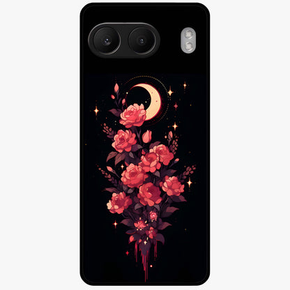 Moonlit Floral Elegance Glass Case for 1+Nord 4 graceful front view featuring sophisticated floral artwork on dark backdrop