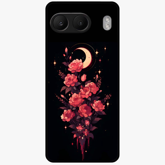 Moonlit Floral Elegance Glass Case for 1+Nord 4 graceful front view featuring sophisticated floral artwork on dark backdrop