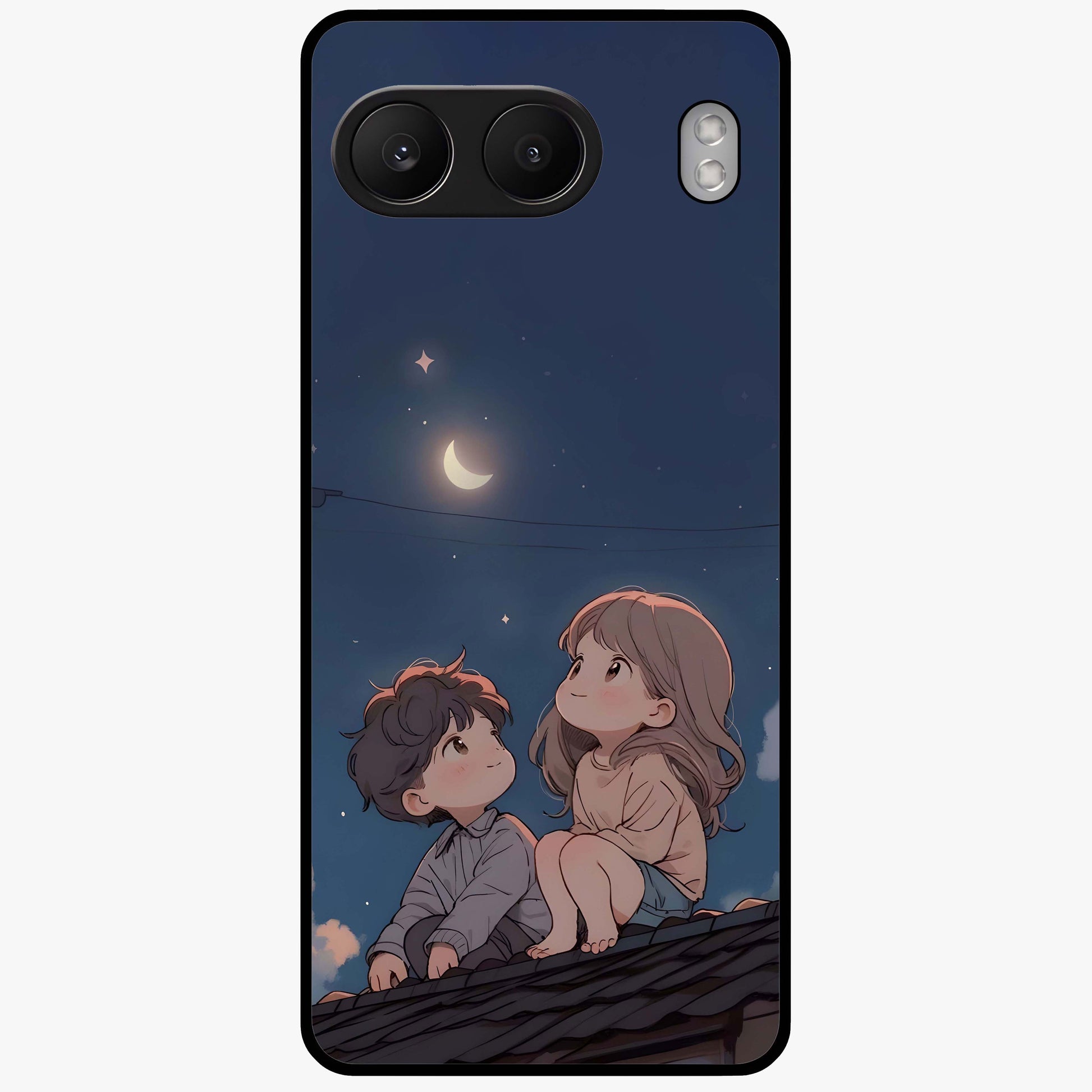 Moonlit Promise Together Glass Case for 1+Nord 4 romantic front view featuring couple inspired artwork in night tones