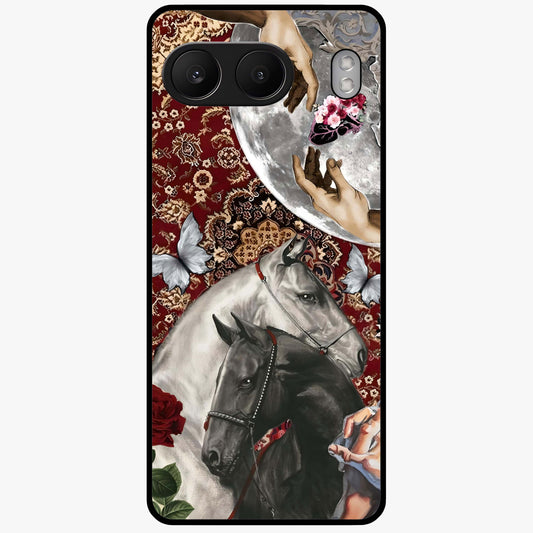 Moonlit Royal Stallion Glass Case for 1+Nord 4 majestic front view featuring horse artwork under glowing moonlight