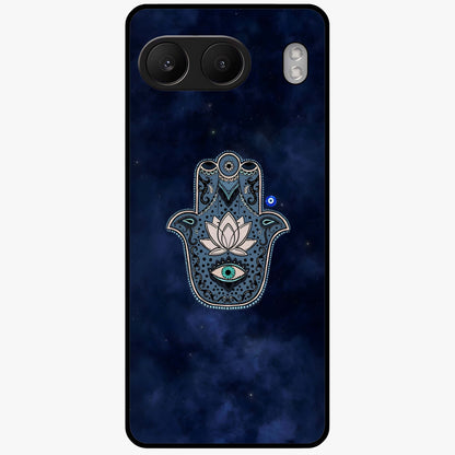 Mystic Calm Shield Glass Case for 1+Nord 4 serene front view featuring symbolic shield artwork in calming tones
