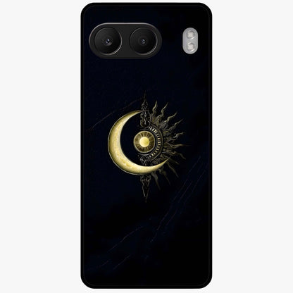 Mystic Lunar Flame Glass Case for 1+Nord 4 striking front view featuring moon and flame inspired artwork