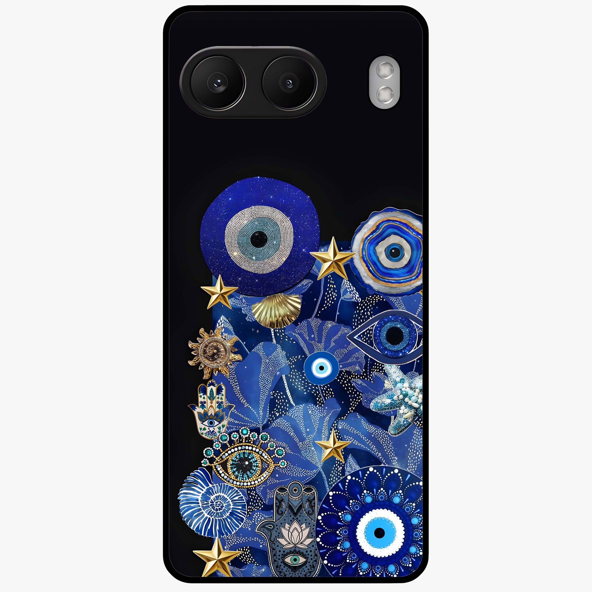 Mystic Ocean Eye Glass Case for 1+Nord 4 vibrant front view featuring ocean inspired eye artwork in blue tones