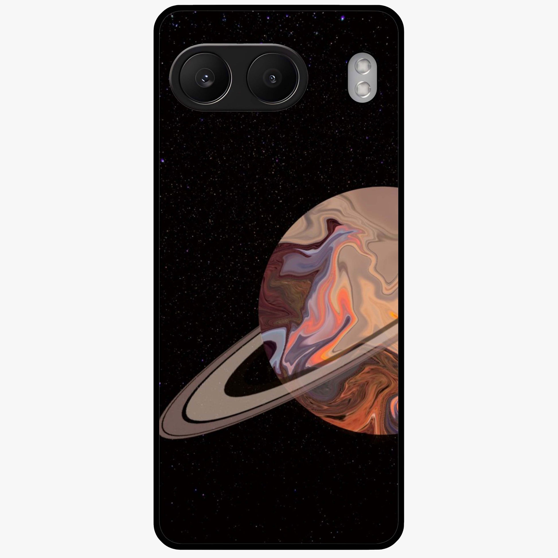 Mystic Saturn Aesthetic Glass Case for 1+Nord 4 celestial front view featuring Saturn inspired cosmic artwork