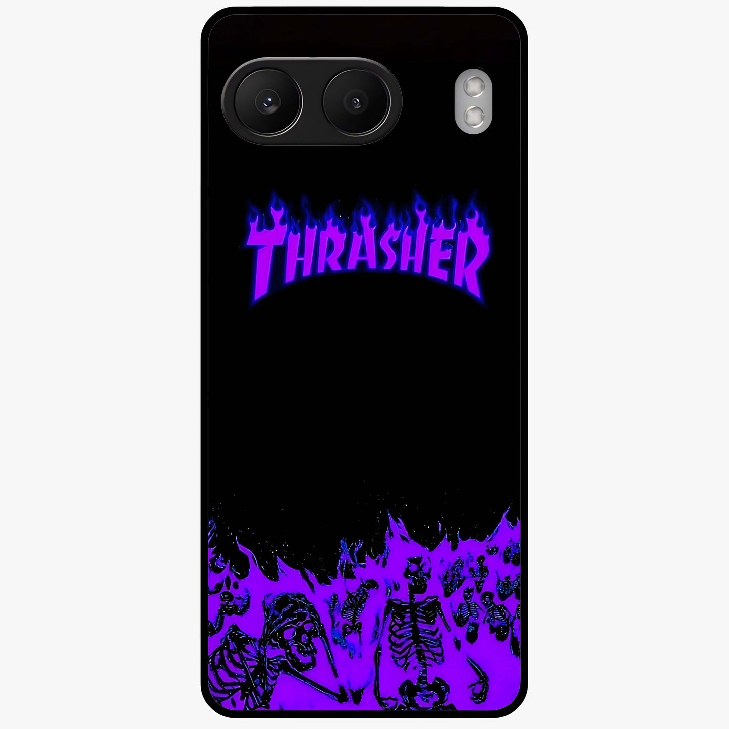 Neon Flame Riot Glass Case for 1+Nord 4 intense front view featuring blazing neon flame artwork