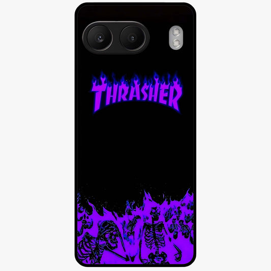 Neon Flame Riot Glass Case for 1+Nord 4 intense front view featuring blazing neon flame artwork
