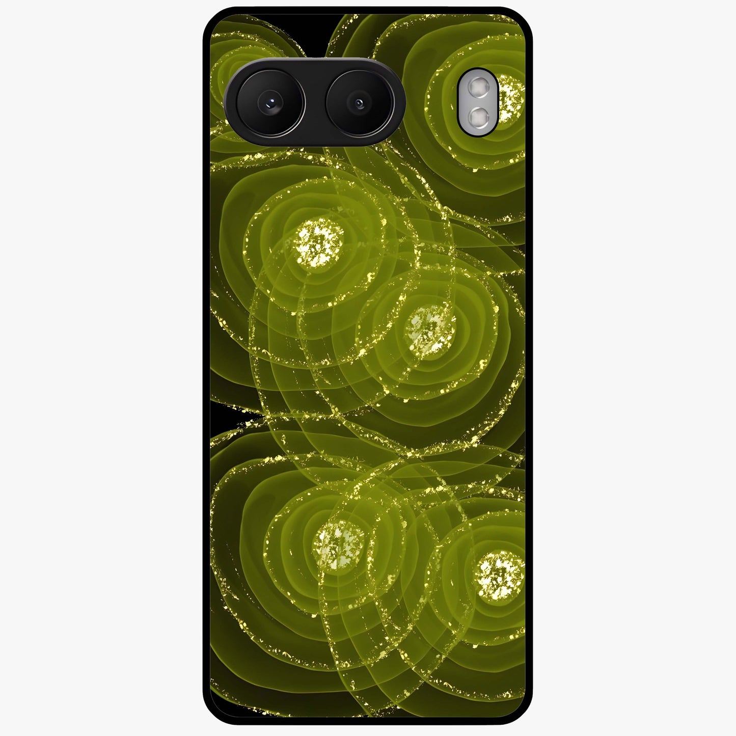 Neon Orbit Bloom Marble Glass Case for 1+Nord 4 artistic front view featuring marble texture with neon orbit accents
