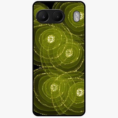 Neon Orbit Bloom Marble Glass Case for 1+Nord 4 artistic front view featuring marble texture with neon orbit accents