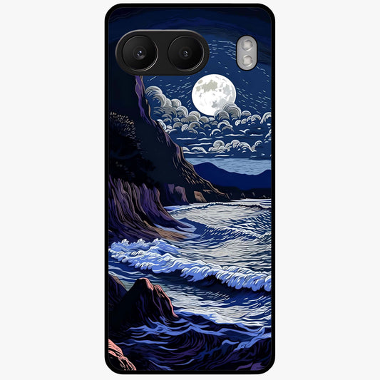 Night Moon Scenery Pattern Glass Case for 1+Nord 4 serene front view featuring moonlit landscape pattern artwork