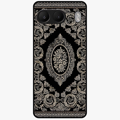 Noir Bloom Elegance Glass Case for 1+Nord 4 elegant front view featuring dark floral artwork in noir tones