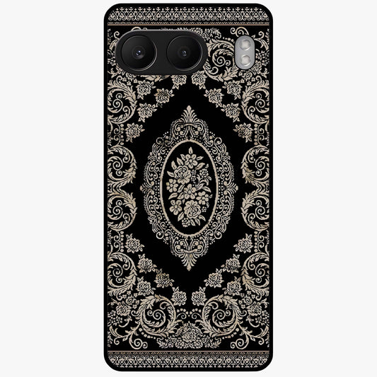 Noir Bloom Elegance Glass Case for 1+Nord 4 elegant front view featuring dark floral artwork in noir tones