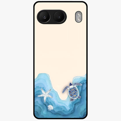 Ocean Drift Turtle Glass Case for 1+Nord 4 serene front view featuring sea turtle artwork in calming ocean tones