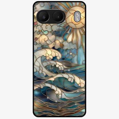 Oceanic Stained Printed Glass Case for 1+Nord 4 elegant front view featuring stained glass inspired ocean artwork