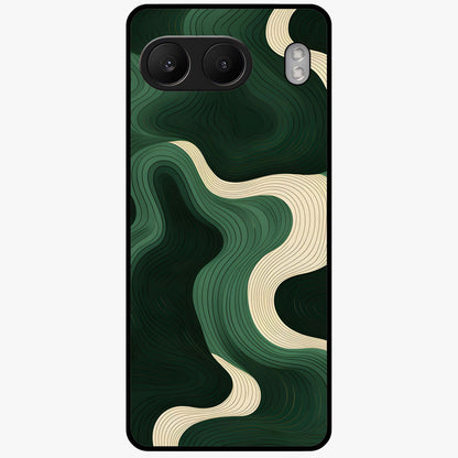Organic Swirl Design Glass Case for 1+Nord 4 modern front view featuring flowing abstract swirl artwork
