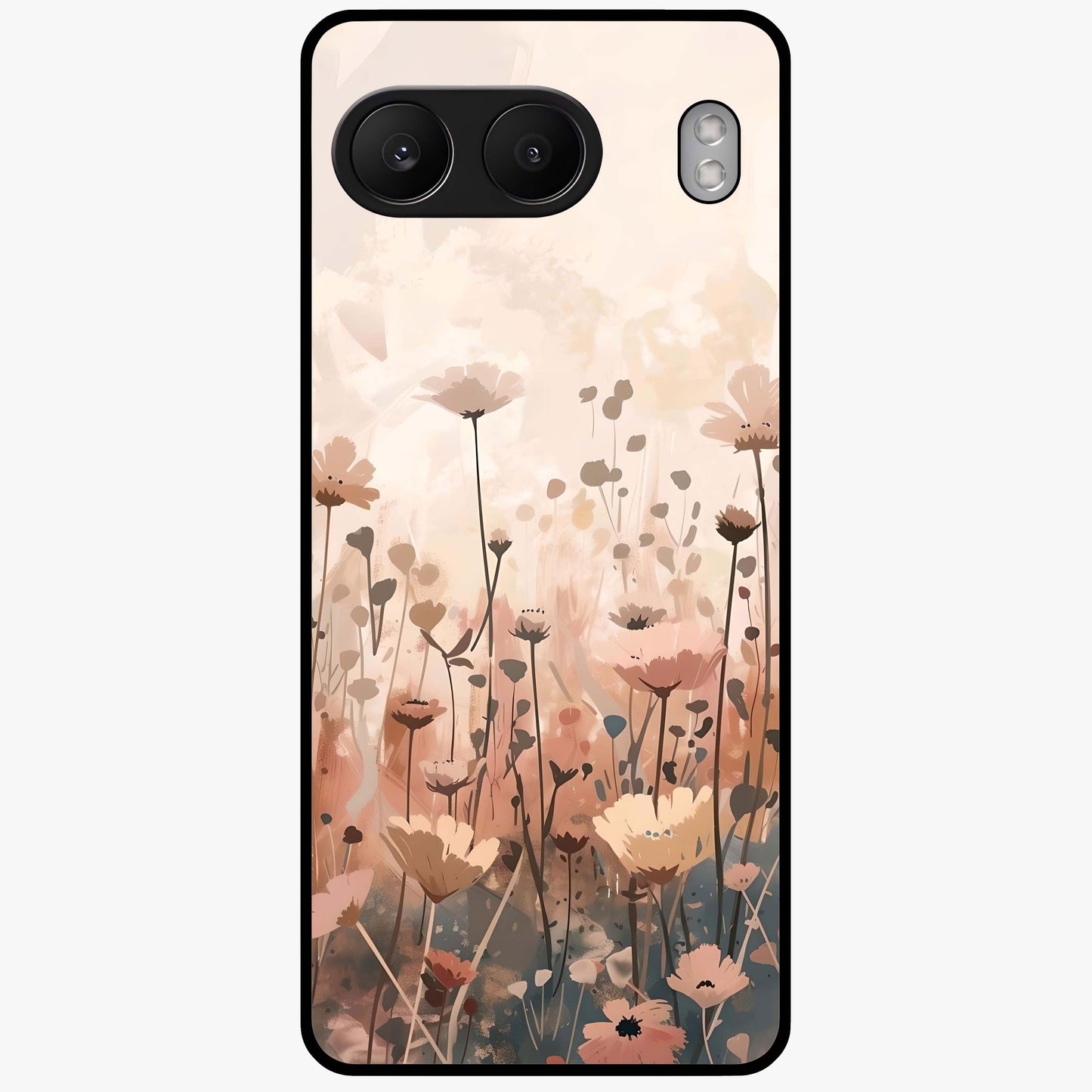 Pastel Wildflowers Glass Case for 1+Nord 4 cheerful front view featuring colorful wildflower artwork in pastel tones