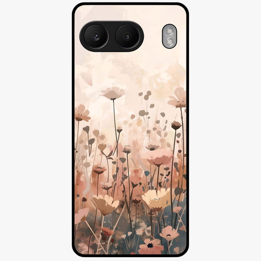 Pastel Wildflowers Glass Case for 1+Nord 4 cheerful front view featuring colorful wildflower artwork in pastel tones