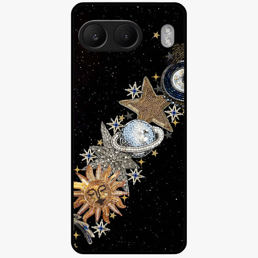 Pearls Universe Object Glass Case for 1+Nord 4 artistic front view featuring pearl inspired cosmic artwork